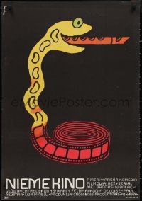 2k0495 SILENT MOVIE Polish 23x33 1977 cool Flisak art of snake with film strip body playing flute!