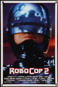 2k1282 ROBOCOP 2 1sh 1990 great close up of cyborg policeman Peter Weller, sci-fi sequel!