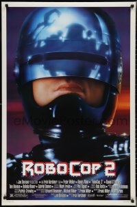 2k1281 ROBOCOP 2 DS 1sh 1990 great close up of cyborg policeman Peter Weller, sci-fi sequel!