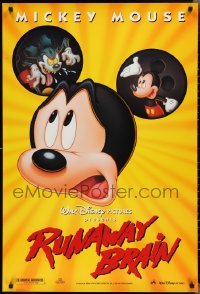 2k1288 RUNAWAY BRAIN DS 1sh 1995 Disney, great huge Mickey Mouse Jekyll & Hyde cartoon image!