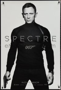 2k1321 SPECTRE teaser DS 1sh 2015 cool image of Daniel Craig in black as James Bond 007 with gun!