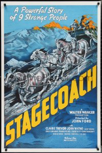 2k0090 STAGECOACH S2 poster 2000 John Ford, John Wayne, artwork of rushing stagecoach and horses!