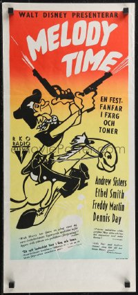 2k0264 MELODY TIME Swedish stolpe 1951 Walt Disney, cool cartoon art of Pecos Bill!