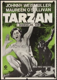 2k0260 TARZAN THE APE MAN Swedish R1969 great different image of Weissmuller & chimp!