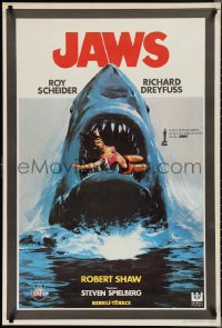 2k0201 JAWS Turkish 1981 best different art of classic man-eating shark with sexy girl in mouth!