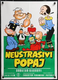 2k0244 NEUSTRASIVI POPAJ Yugoslavian 20x27 1960s art of Popeye, Olive Oyl, Bluto, Wimpy, more!