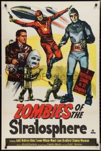 2k1430 ZOMBIES OF THE STRATOSPHERE 1sh 1952 cool art of aliens with guns including Leonard Nimoy!