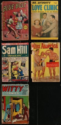 2m0377 LOT OF 5 COMIC BOOKS IN MUCH LESSER CONDITION 1950s Blue Bolt, Sam Hill, Miss America & more!