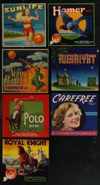 2m0499 LOT OF 7 CRATE LABELS 1940s Sunlife, Carefree, Polo, Royal Knight, Rubaiyat & more!