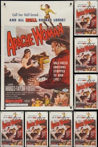 2m1083 LOT OF 9 FORMERLY TRI-FOLDED APACHE WOMAN ONE-SHEETS 1955 she was born of sin and savagery!