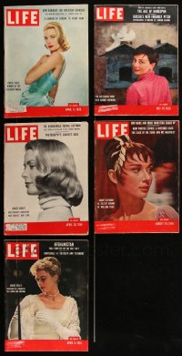 2m0611 LOT OF 5 LIFE MAGAZINES WITH AUDREY HEPBURN & GRACE KELLY COVERS 1950s great images!