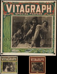 2m0937 LOT OF 3 TRIMMED LINENBACKED VITAGRAPH SILENT ONE-SHEETS 1910s a variety of cool images!