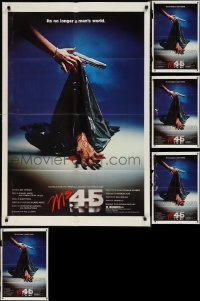 2m0276 LOT OF 6 FOLDED MS. .45 ONE-SHEETS 1981 Abel Ferrara cult classic, body bag & bloody hand!