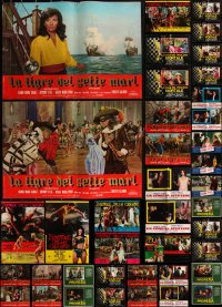 2m0865 LOT OF 55 FORMERLY FOLDED ITALIAN PHOTOBUSTAS 1960s-1970s a variety of cool movie scenes!
