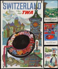 2m0944 LOT OF 5 UNFOLDED MISCELLANEOUS POSTERS 1960s Switzerland, Fiji, Europe, France, cool art!