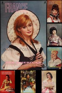 2m0935 LOT OF 7 UNFOLDED PAN AMERICAN TRAVEL POSTERS 1960s great portraits of pretty ladies!