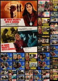 2m0868 LOT OF 44 FORMERLY FOLDED ITALIAN PHOTOBUSTAS 1960s-1980s a variety of cool movie scenes!
