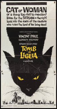 2p0480 TOMB OF LIGEIA 3sh 1965 Vincent Price, Roger Corman, Edgar Allan Poe, cool cat artwork!