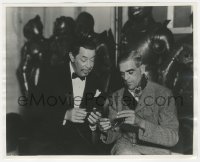 2p1831 CHARLIE CHAN AT THE OPERA candid 8x10 still 1936 Warner Oland & Boris Karloff discuss glasses!