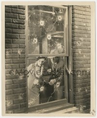 2p1975 SCARFACE 8x9.75 still 1932 gangster Paul Muni & Karen Morley behind window w/bullet holes!