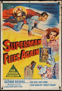 2p0540 SUPERMAN FLIES AGAIN Aust 1sh 1954 super hero George Reeves & Neill, clowns, ultra rare!