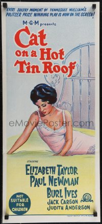 2p0544 CAT ON A HOT TIN ROOF Aust daybill R1966 art of Elizabeth Taylor as Maggie the Cat!