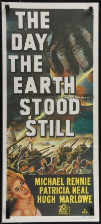 2p0545 DAY THE EARTH STOOD STILL Aust daybill R1970s Robert Wise, art of giant hand & Patricia Neal!