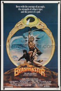 2p0685 BEASTMASTER 1sh 1982 Taylor art of bare-chested Marc Singer & sexy Tanya Roberts!