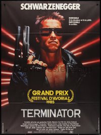 2p0328 TERMINATOR French 1p 1985 best c/u of most classic cyborg Arnold Schwarzenegger with gun!