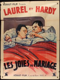 2p0330 TWICE TWO French 1p R1950s different art of bride Stan Laurel & groom Oliver Hardy, rare!