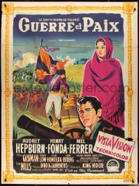 2p0331 WAR & PEACE style B French 1p 1956 different art of Hepburn, Fonda & Ferrer by Grinsson!