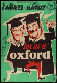 2p0255 CHUMP AT OXFORD French 31x45 R1950s different Hurel art of Laurel & Hardy w/skelton, rare!