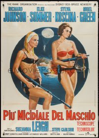 2p0392 DEADLIER THAN THE MALE Italian 1p 1967 art of sexy Elke Sommer & Koscina in bikinis w/ guns!