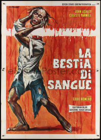 2p0428 BEAST OF BLOOD Italian 2p 1972 great Tarantelli art of zombie ripping own head off, rare!
