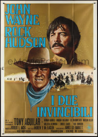 2p0372 UNDEFEATED Italian 2p 1969 John Wayne & Rock Hudson, different art by Franco Fiorenzi!