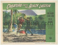 2p1228 CREATURE FROM THE BLACK LAGOON LC #7 1954 Julia Adams watches Gozier attack monster on beach!