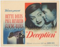 2p1112 DECEPTION TC 1946 great close up of Bette Davis & Paul Henreid + Claude Rains!