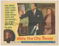 2p1466 WHILE THE CITY SLEEPS LC #6 1956 scared George Sanders & Ida Lupino, Fritz Lang noir!
