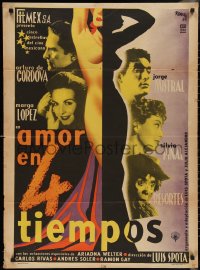 2p0600 AMOR EN 4 TIEMPOS Mexican poster 1955 Arturo de Cordova, Silvia Pinal, Resortes, sexy art!