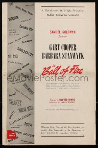 2p0131 BALL OF FIRE pressbook 1941 Gary Cooper & sexy Barbara Stanwyck, Howard Hawks, ultra rare!