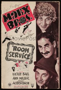 2p0211 ROOM SERVICE pressbook 1938 Marx Bros Groucho, Chico & Harpo + Hirschfeld art, ultra rare!