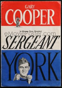 2p0213 SERGEANT YORK pressbook 1941 soldier Gary Cooper in uniform, Howard Hawks classic, very rare!