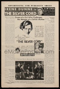 2p0220 SILVER CORD pressbook 1933 Irene Dunne challenges menace of a selfish mother, McCrea, rare!