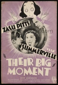 2p0230 THEIR BIG MOMENT pressbook 1934 Zasu Pitts, Slim Summerville, New York murder mystery, rare!
