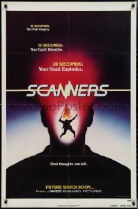 2p0957 SCANNERS teaser 1sh 1981 David Cronenberg, in 20 seconds your head explodes, sci-fi!