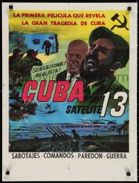 2p0488 CUBA SATELITE 13 South American 1963 cool close-up art of Fidel Castro, completely different!