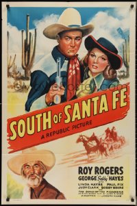 2p0970 SOUTH OF SANTA FE 1sh 1942 art of Roy Rogers, Gabby & pretty Linda Hayes in New Mexico!
