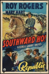 2p0971 SOUTHWARD HO 1sh 1939 artwork of Roy Rogers in cavalry uniform + sidekick Gabby Hayes!