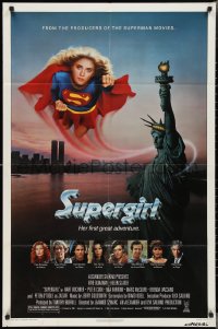 2p0986 SUPERGIRL 1sh 1984 super Helen Slater in costume flying over Statue of Liberty!