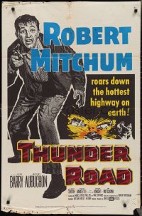 2p1000 THUNDER ROAD 1sh 1958 great artwork of moonshiner Robert Mitchum!